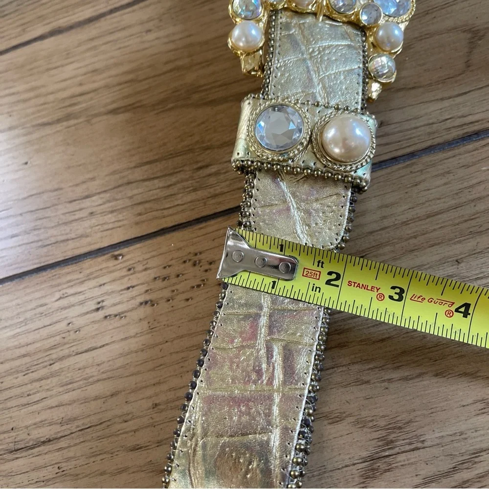 Leatherock Vintage Jeweled Gold Leather Rhinestone Belt Size S - Picture 13 of 16